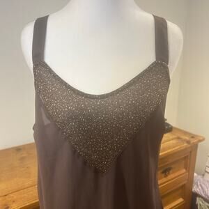 J JILL Sz 16 Light Brown Semi Sheer Slip V Neck Vintage Inspired Minimalist